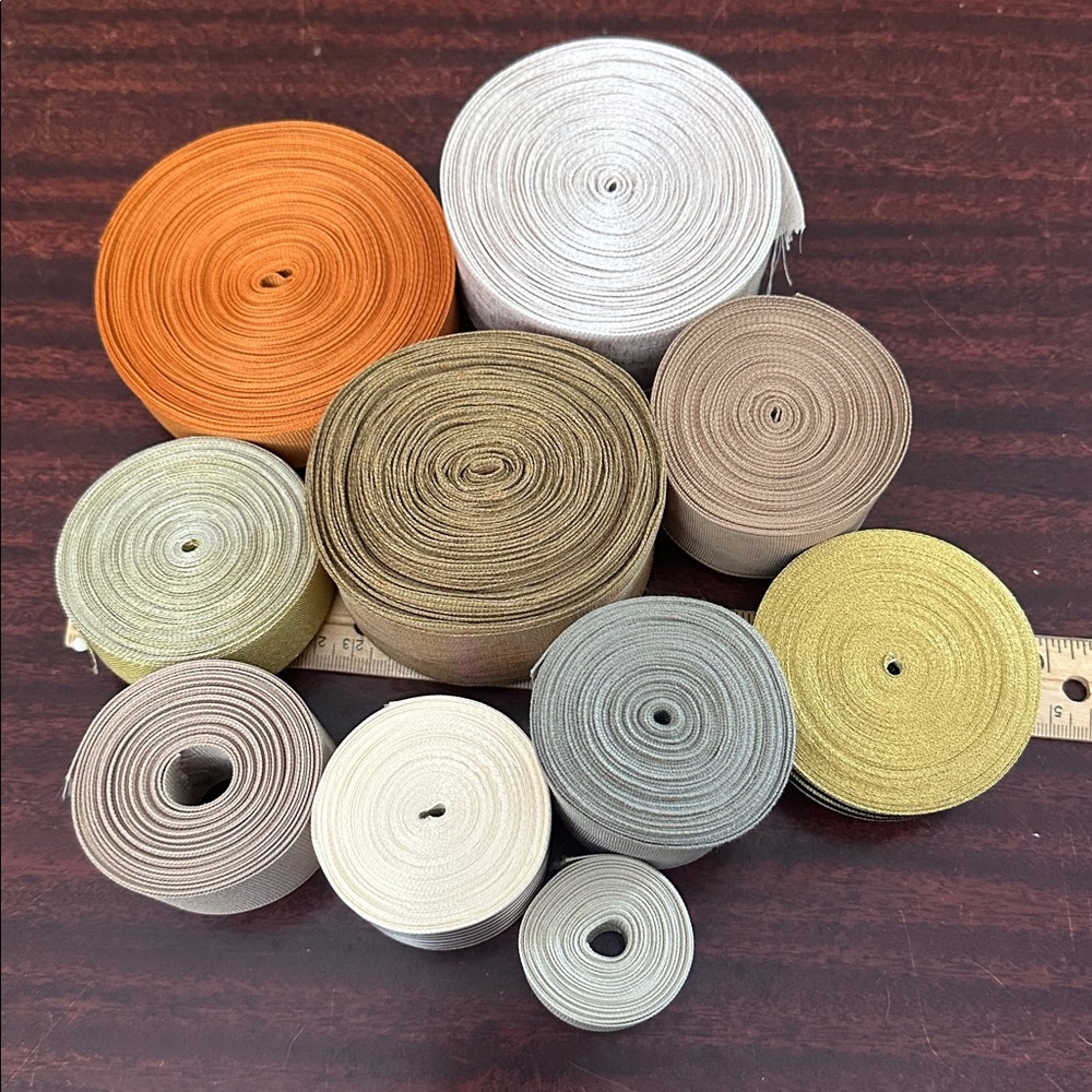 Ribbon lot - mostly tans, golds, fall colors - Picture 2 of 5